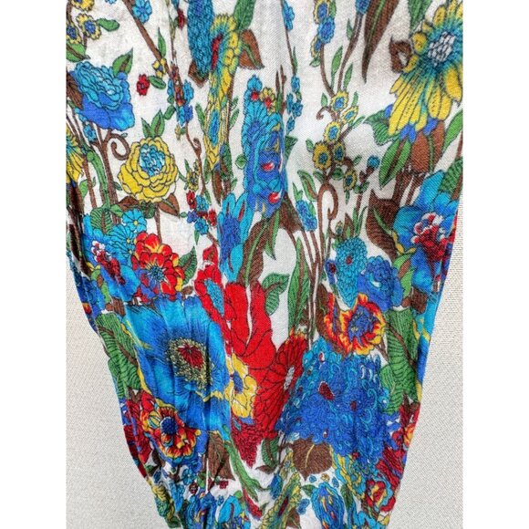 Elepants Women's Boho Harem Hippie Pants Cold Wash White Blue Floral Stretch - Picture 16 of 16